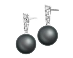 Kolczyki z białego złota z brylantami i perłami Tahiti - próba 750