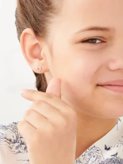 Kolczyki z białego złota z brylantami - serca - 0,01 ct - próba 585