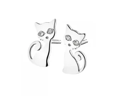 Kolczyki z białego złota z diamentami - koty - 0,01 ct - próba 585