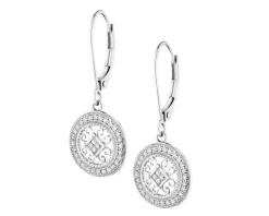 Kolczyki z białego złota z diamentami - rozety - 0,17 ct - próba 585