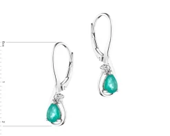 Kolczyki z białego złota z diamentami i szmaragdami - próba 585