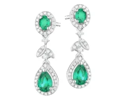 Kolczyki z białego złota z brylantami i szmaragdami - próba 585
