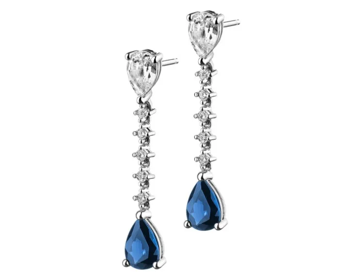 Kolczyki z białego złota z brylantami i szafirami - próba 585