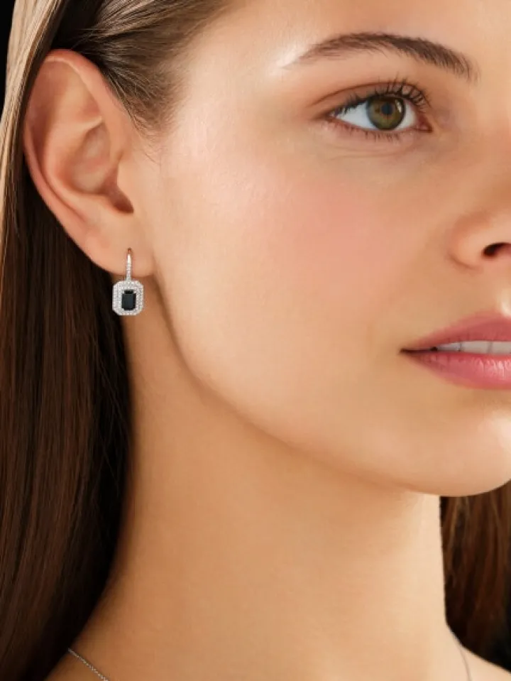 Kolczyki z białego złota z diamentami i szafirami - próba 585