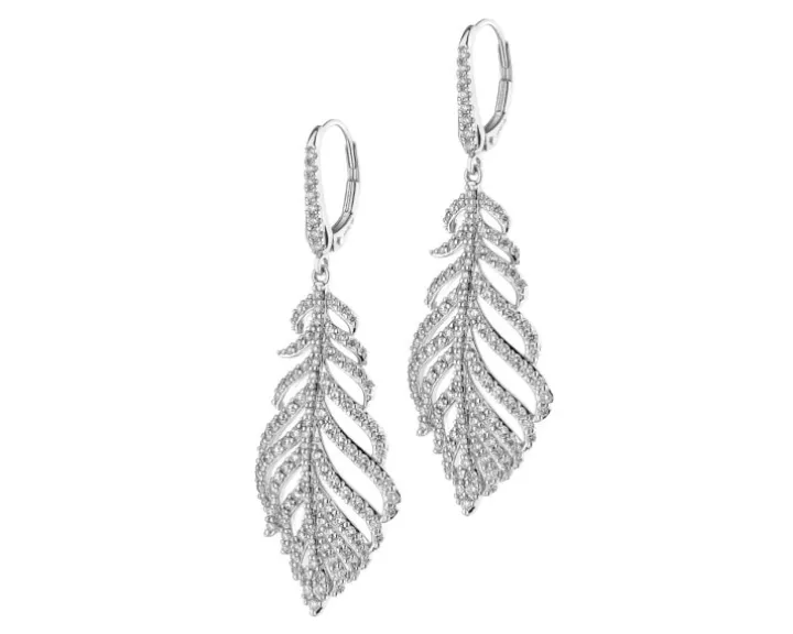 Kolczyki z białego złota z brylantami - piórka - 2,50 ct - próba 750