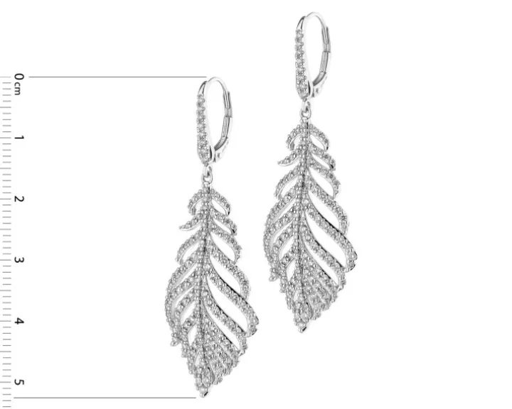 Kolczyki z białego złota z brylantami - piórka - 2,50 ct - próba 750