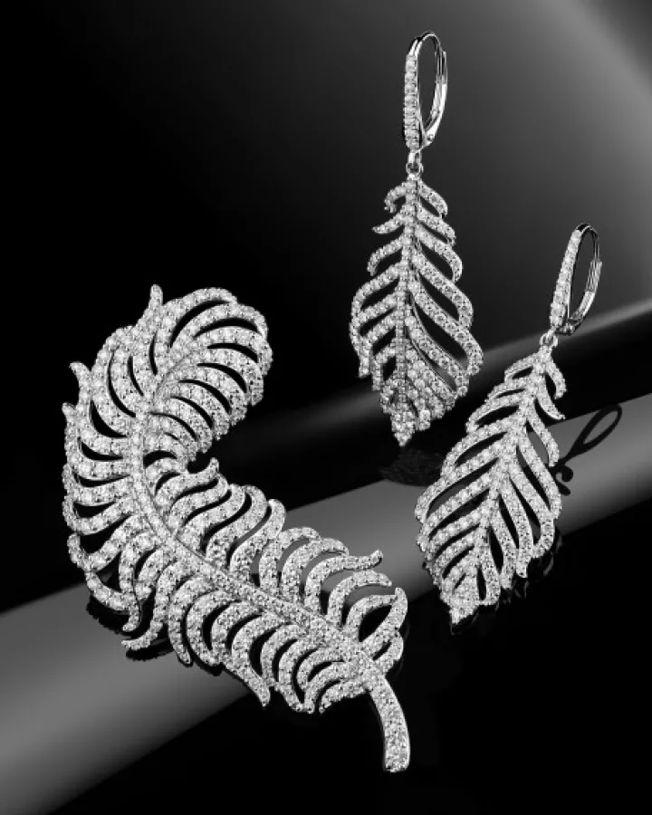 Kolczyki z białego złota z brylantami - piórka - 2,50 ct - próba 750