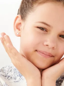 Kolczyki z białego złota z diamentami - motyle - 0,004 ct - próba 585