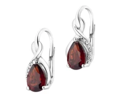 Kolczyki z białego złota z diamentami i granatami - próba 585