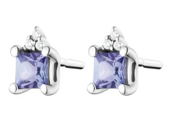 Kolczyki z białego złota z diamentami i tanzanitami - próba 585