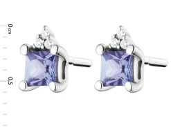 Kolczyki z białego złota z diamentami i tanzanitami - próba 585