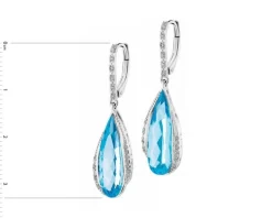 Kolczyki z białego złota z diamentami i topazami - próba 585