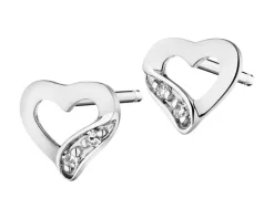 Kolczyki z białego złota z diamentami -  serca - 0,008 ct - próba 375