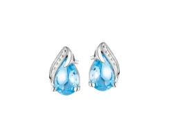 Kolczyki z białego złota z diamentami i topazami - próba 375