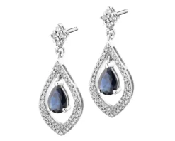 Kolczyki z białego złota z diamentami i szafirami - próba 585