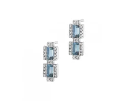 Kolczyki z białego złota z diamentami i topazami London Blue - próba 375