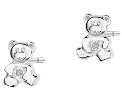 Kolczyki z białego złota z diamentami - misie - 0,004 ct - próba 585