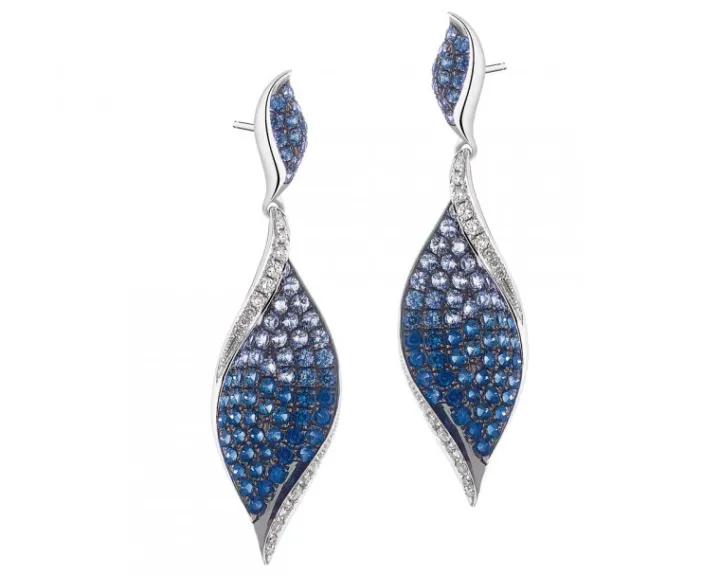 Kolczyki z białego złota z brylantami i szafirami - próba 585