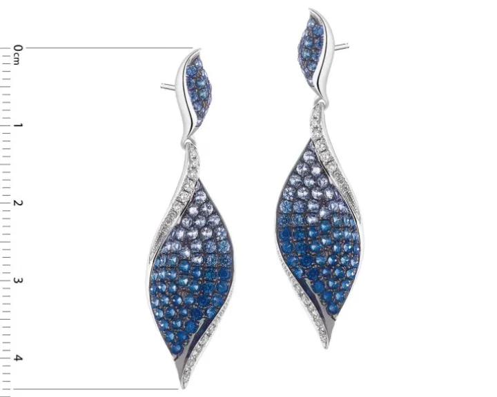 Kolczyki z białego złota z brylantami i szafirami - próba 585