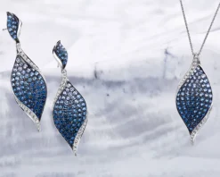 Kolczyki z białego złota z brylantami i szafirami - próba 585