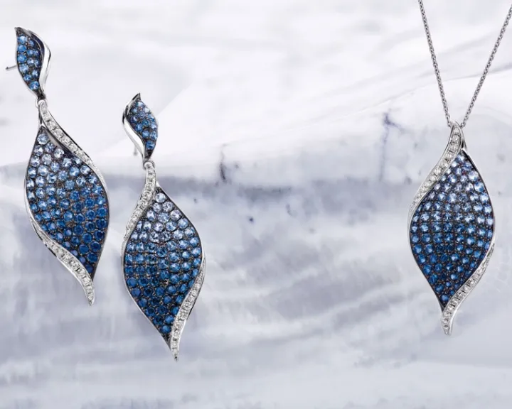 Kolczyki z białego złota z brylantami i szafirami - próba 585