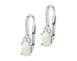 Kolczyki z białego złota z brylantami i opalami - próba 585