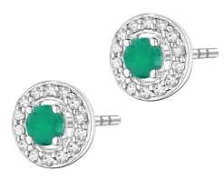 Kolczyki z białego złota z diamentami i szmaragdami - próba 585
