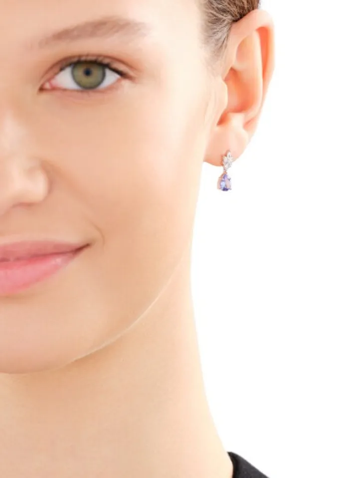 Kolczyki z białego złota z diamentami i tanzanitami - próba 585