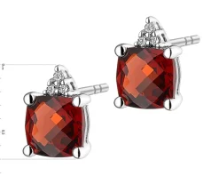 Kolczyki z białego złota z diamentami i granatami - próba 585