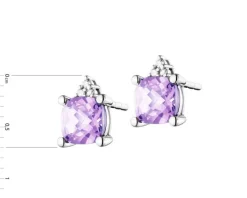 Kolczyki z białego złota z diamentami i ametystami - próba 375