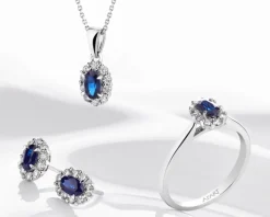 Kolczyki z białego złota z brylantami i szafirami - próba 585