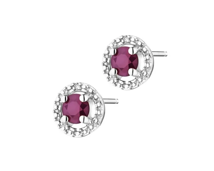 Kolczyki z białego złota z diamentami i rubinami - próba 585