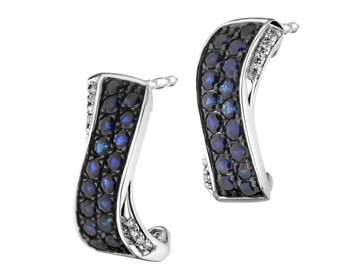 Kolczyki z białego złota z diamentami i szafirami - próba 585