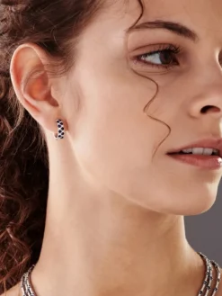 Kolczyki z białego złota z brylantami i szafirami - koła - próba 585