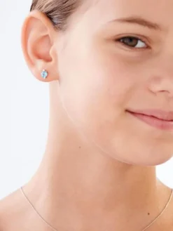 Kolczyki z białego złota z diamentami i topazami - serca - próba 375