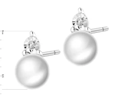 Kolczyki z białego złota z diamentami i perłami - próba 375