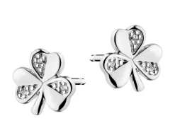 Kolczyki z białego złota z diamentami – koniczyny - 0,01 ct - próba 375