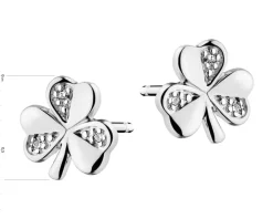 Kolczyki z białego złota z diamentami – koniczyny - 0,01 ct - próba 375