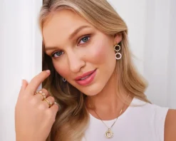 Kolczyki z ceramiki i mosiądzu pozłacane z cyrkoniami