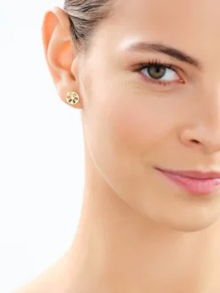 Kolczyki z mosiądzu pozłacane z cyrkoniami - koła, kwiat