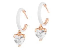 Kolczyki z mosiądzu pozłacane z kwarcami i emalią - serca