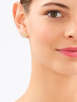 Kolczyki z mosiądzu pozłacane z cyrkoniami - kwiaty