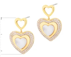 Kolczyki z mosiądzu pozłacane z cyrkoniami i masą perłową - serca