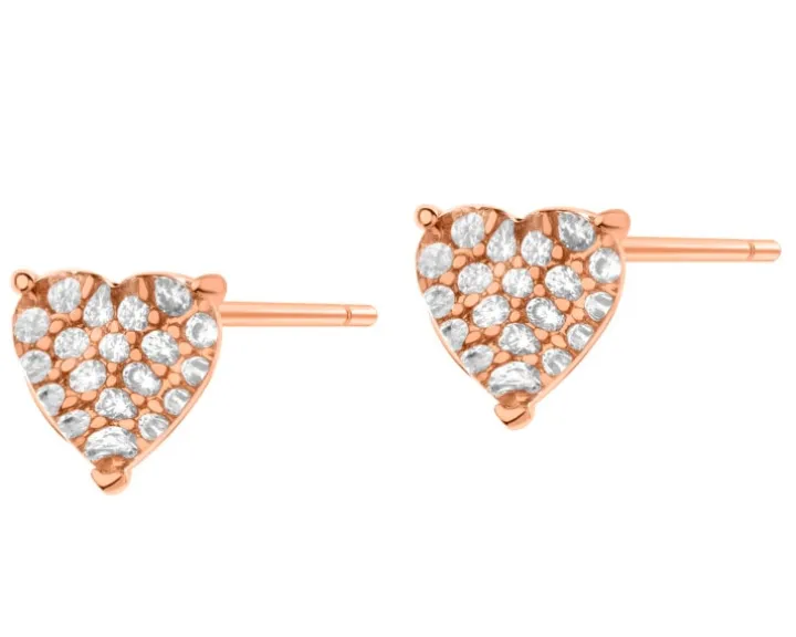 Kolczyki z mosiądzu pozłacane z cyrkoniami i szklanymi detalami - serce