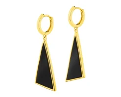 Kolczyki z mosiądzu pozłacane z agatami - trójkąty