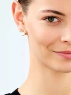 Kolczyki z mosiądzu pozłacane z cyrkoniami i perłami - kokardki