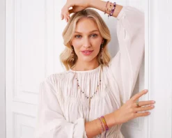 Kolczyki z mosiądzu pozłacane z agatami, turmalinami i perłami - serca