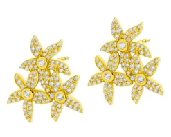 Kolczyki z mosiądzu pozłacane z cyrkoniami - kwiaty