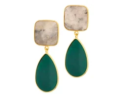 Kolczyki z mosiądzu pozłacane z labradorytami i jadeitami