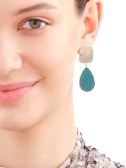 Kolczyki z mosiądzu pozłacane z labradorytami i jadeitami